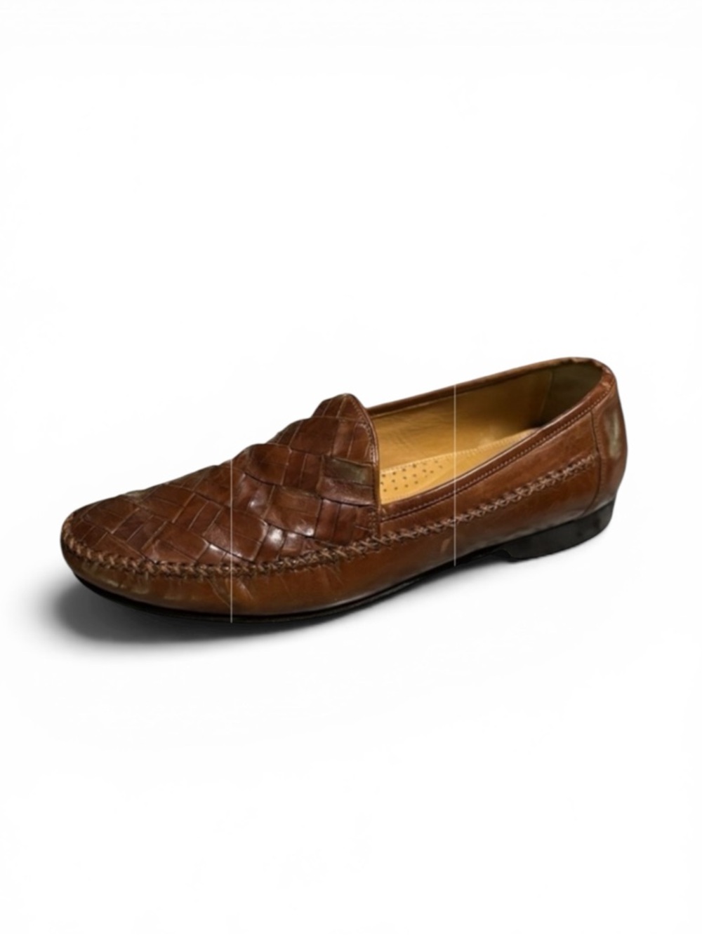 Johnston & Murphy Chestnut Brown Leather Loafers Size 10.5 M Basket Weave